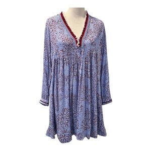 Poupette St. Barth Size-M Ola‎ Mini Dress Long Sleeve Blue Boho $318